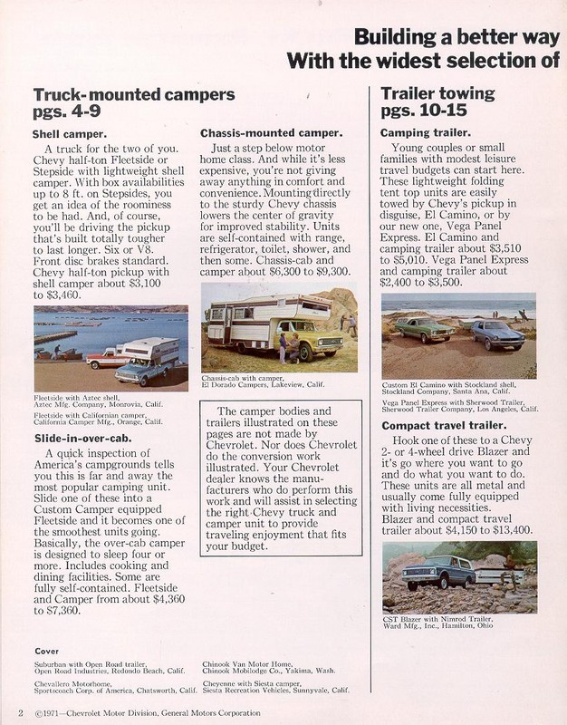 1972 Chevrolet Recreation Vehicles Brochure Page 2